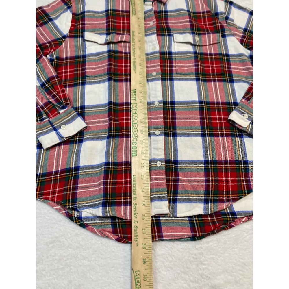 Old Navy The Boyfriend Shirt White Tartan Plaid Flannel Button Down 751722-02 M - Picture 2 of 6